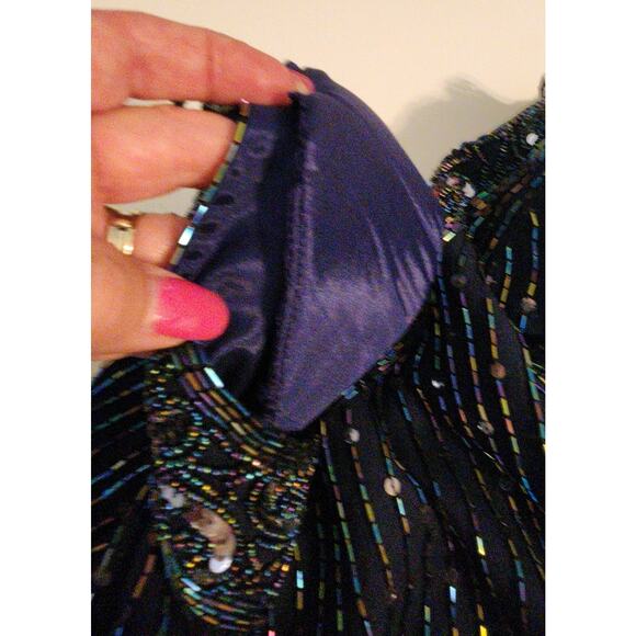Vintage Stenay Blouse Womens 6 100% Silk Blue Beaded Blouse Classy sophisticated - Picture 14 of 16
